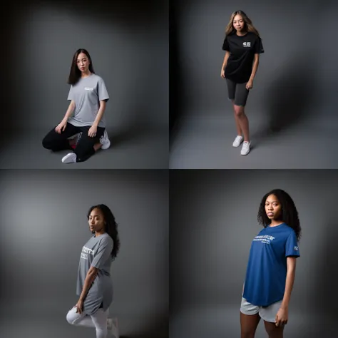 full-length, studio, photograph, woman wearing tshirt