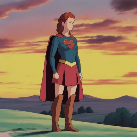 full-length, gh artstyle screencap, al with nr hairstyle wearing sg outfit with cape, standing, soft natural lighting