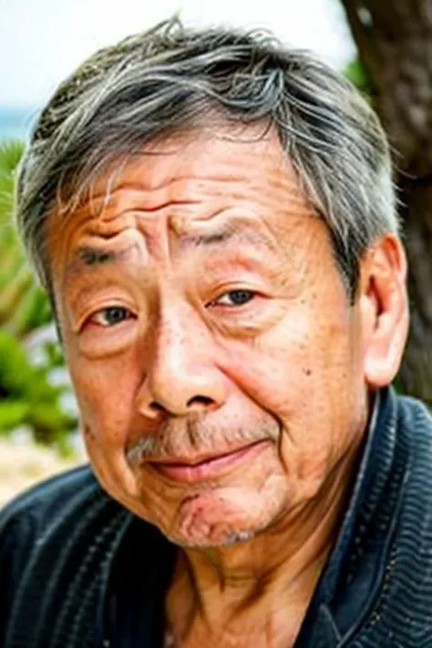 photo of a (men),old man, 70 years old, serious look ,standing at (beach), portrait photo, (closeup:1.2),Black jacke, <lora:wuma_20230623042246:0.8>