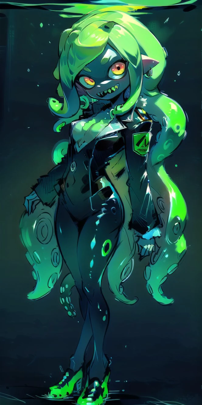 anthro, monster girl, colored skin, furry (8k uhd, masterpiece, best quality, high quality, absurdres, ultra-detailed), (solo, 1girl:1.2) lovecraftian, (green tentacle hair, green tentacle legs, eldritch_abomination:1.2) scylla, eldritch, monster girl, <lora:Cthulhu:0.35>, <lora:add_detail:1>, <lora:splatoon:0.5>, (leg tentacles:1.35), <lora:detailed_eye_V2:1.0>, overcoat, bulletproof vest, <lora:colorfix:1.25>, <lora:edgElegant:1.0>, edgelegant, flat chest, piercing glowing eyes, <lora:Scylla:1.0>, submerged, clothed, uniform, eight tentacle legs, squid lower half, <lora:flat2:1.0>, sharp teeth, open mouth,