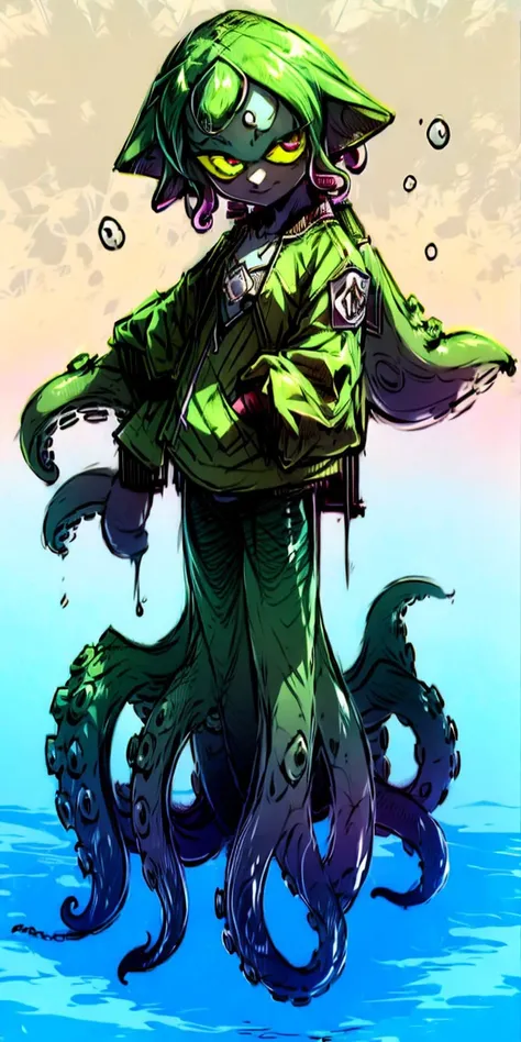 (8k uhd, masterpiece, best quality, high quality, absurdres, ultra-detailed), (solo, 1girl:1.2) lovecraftian, (green tentacle hair, green tentacle legs, eldritch_abomination:1.2) scylla, eldritch, monster girl, <lora:Cthulhu:0.35>, <lora:add_detail:1.35>, <lora:splatoon:0.5>, (leg tentacles:1.35), <lora:detailed_eye_V2:1.0>, overcoat, bulletproof vest, <lora:colorfix:1.25>, <lora:edgElegant:1.0>, edgelegant, flat chest, piercing glowing eyes, <lora:Scylla:1.0>, submerged, clothed, uniform, eight tentacle legs, squid lower half, smug, floating hair, hovering, human skin, green tentacles, <lora:akairiot:0.45>, pale skin, <lora:breastsizeslideroffset:-1.0>, elf ears, underwater background, loose clothes, flappy sleeves, long sleeves, face, <lyco:image_compositionLoCon:1.0>, character focus, (tentacles for legs:1.35), tentacles, fused at hip, <lyco:aiomonstergirls_aiov2LoraLocon:1.5>, many tentacles,