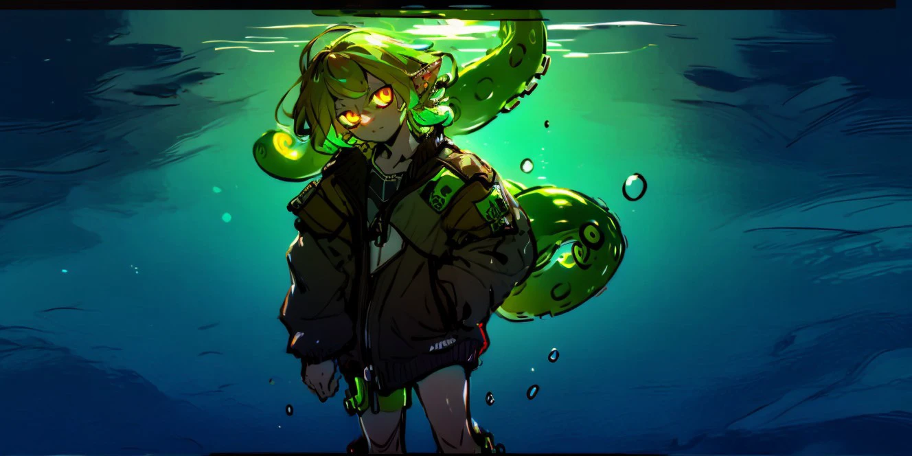 (8k uhd, masterpiece, best quality, high quality, absurdres, ultra-detailed), (solo, 1girl:1.2) lovecraftian, (green tentacle hair, green tentacle legs, eldritch_abomination:1.2) scylla, eldritch, monster girl, <lora:Cthulhu:0.35>, <lora:add_detail:1.35>, <lora:splatoon:0.5>, (leg tentacles:1.35), <lora:detailed_eye_V2:1.0>, overcoat, bulletproof vest, <lora:colorfix:1.25>, <lora:edgElegant:1.0>, edgelegant, flat chest, piercing glowing eyes, <lora:Scylla:1.0>, submerged, clothed, uniform, eight tentacle legs, squid lower half, <lora:flat2:1.0>, smug, floating hair, hovering, human skin, green tentacles, <lora:akairiot:0.45>, pale skin, <lora:breastsizeslideroffset:-1.0>, elf ears, <lyco:image_compositionLoCon:1.0>, underwater background, loose clothes, flappy sleeves, long sleeves