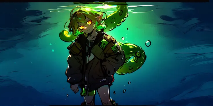 (8k uhd, masterpiece, best quality, high quality, absurdres, ultra-detailed), (solo, 1girl:1.2) lovecraftian, (green tentacle hair, green tentacle legs, eldritch_abomination:1.2) scylla, eldritch, monster girl, <lora:Cthulhu:0.35>,  <lora:add_detail:1.35>, <lora:splatoon:0.5>, (leg tentacles:1.35),  <lora:detailed_eye_V2:1.0>, overcoat, bulletproof vest,  <lora:colorfix:1.25>,  <lora:edgElegant:1.0>, edgelegant, flat chest, piercing glowing eyes, <lora:Scylla:1.0>, submerged, clothed, uniform, eight tentacle legs, squid lower half, <lora:flat2:1.0>, smug, floating hair, hovering, human skin, green tentacles,  <lora:akairiot:0.45>, pale skin, <lora:breastsizeslideroffset:-1.0>, elf ears,  <lyco:image_compositionLoCon:1.0>, underwater background, loose clothes, flappy sleeves, long sleeves