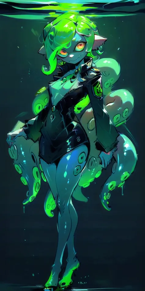 anthro, monster girl, colored skin, furry  (8k uhd, masterpiece, best quality, high quality, absurdres, ultra-detailed), (solo, 1girl:1.2) lovecraftian, (green tentacle hair, green tentacle legs, eldritch_abomination:1.2) scylla, eldritch, monster girl, <lora:Cthulhu:0.35>,  <lora:add_detail:1>, <lora:splatoon:0.5>, (leg tentacles:1.35),  <lora:detailed_eye_V2:1.0>, overcoat, bulletproof vest,  <lora:colorfix:1.25>,  <lora:edgElegant:1.0>, edgelegant, flat chest, piercing glowing eyes, <lora:Scylla:1.0>, submerged, clothed, uniform, eight tentacle legs, squid lower half, <lora:flat2:1.0>