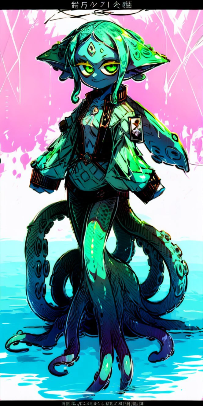 (8k uhd, masterpiece, best quality, high quality, absurdres, ultra-detailed), (solo, 1girl:1.2) lovecraftian, (green tentacle hair, green tentacle legs, eldritch_abomination:1.2) scylla, eldritch, monster girl, <lora:Cthulhu:0.35>, <lora:add_detail:1.35>, <lora:splatoon:0.5>, (leg tentacles:1.35), <lora:detailed_eye_V2:1.0>, overcoat, bulletproof vest, <lora:colorfix:1.25>, <lora:edgElegant:1.0>, edgelegant, flat chest, piercing glowing eyes, <lora:Scylla:1.0>, submerged, clothed, uniform, eight tentacle legs, squid lower half, smug, floating hair, hovering, human skin, green tentacles, <lora:akairiot:0.45>, pale skin, <lora:breastsizeslideroffset:-1.0>, elf ears, underwater background, loose clothes, flappy sleeves, long sleeves, face, <lyco:image_compositionLoCon:1.0>, character focus, (tentacles for legs:1.35), tentacles, fused at hip, <lyco:aiomonstergirls_aiov2LoraLocon:1.5>, many tentacles,