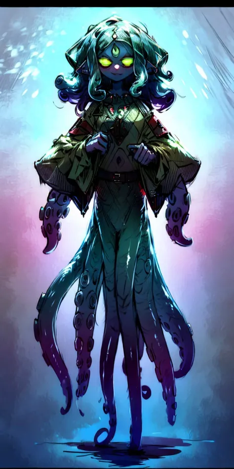 (8k uhd, masterpiece, best quality, high quality, absurdres, ultra-detailed), (solo, 1girl:1.2) lovecraftian, (green tentacle hair, green tentacle legs, eldritch_abomination:1.2) scylla, eldritch, monster girl, <lora:Cthulhu:0.35>, <lora:add_detail:1.35>, <lora:splatoon:0.5>, (leg tentacles:1.35), <lora:detailed_eye_V2:1.0>, overcoat, bulletproof vest, <lora:colorfix:1.25>, <lora:edgElegant:1.0>, edgelegant, flat chest, piercing glowing eyes, <lora:Scylla:1.0>, submerged, clothed, uniform, eight tentacle legs, squid lower half, smug, floating hair, hovering, human skin, green tentacles, <lora:akairiot:0.45>, pale skin, <lora:breastsizeslideroffset:-1.0>, elf ears, underwater background, loose clothes, flappy sleeves, long sleeves, face, <lyco:image_compositionLoCon:1.0>, character focus, (tentacles for legs:1.35), tentacles, fused at hip, <lyco:aiomonstergirls_aiov2LoraLocon:1.35>, many tentacles,