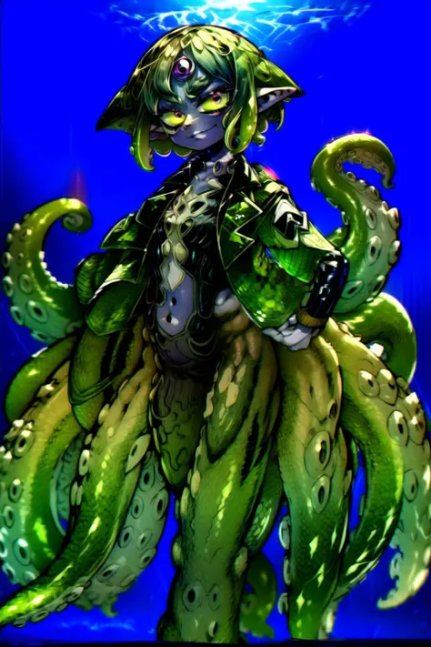 (8k uhd, masterpiece, best quality, high quality, absurdres, ultra-detailed), (solo, 1girl:1.5) lovecraftian, (green tentacle hair, green tentacle legs, eldritch_abomination:1.2) scylla, eldritch, monster girl, <lora:Cthulhu:0.35>, <lora:add_detail:1.35>, <lora:splatoon:0.5>, (leg tentacles:1.35), <lora:detailed_eye_V2:1.0>, overcoat, bulletproof vest, <lora:colorfix:1.25>, <lora:edgElegant:1.0>, edgelegant, flat chest, piercing glowing eyes, <lora:Scylla:1.0>, submerged, clothed, uniform, eight tentacle legs, squid lower half, smug, floating hair, hovering, human skin, green tentacles, pale skin, <lora:breastsizeslideroffset:-1.0>, elf ears, underwater background, loose clothes, flappy sleeves, long sleeves, face, <lyco:image_compositionLoCon:1.0>, character focus, (tentacles for legs:1.35), tentacles, fused at hip, <lyco:aiomonstergirls_aiov2LoraLocon:1.35>, many tentacles, <lora:ShadmanCleanFinalAttempt:1.0>