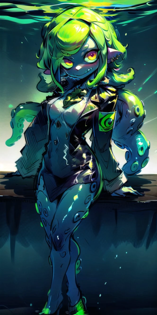 anthro, monster girl, colored skin, furry (8k uhd, masterpiece, best quality, high quality, absurdres, ultra-detailed), (solo, 1girl:1.2) lovecraftian, (green tentacle hair, green tentacle legs, eldritch_abomination:1.2) scylla, eldritch, monster girl, <lora:Cthulhu:0.35>, <lora:add_detail:1>, <lora:splatoon:0.5>, (leg tentacles:1.35), <lora:detailed_eye_V2:1.0>, overcoat, bulletproof vest, <lora:colorfix:1.25>, <lora:edgElegant:1.0>, edgelegant, flat chest, piercing glowing eyes, <lora:Scylla:1.0>, submerged, clothed, uniform,