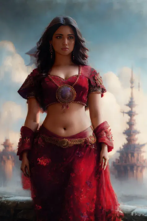 modelshoot style,Tamanna exposing deep navel, (extremely detailed CG unity 8k wallpaper), full shot body photo of the most beautiful artwork in the world, medieval armor, professional majestic oil painting by Ed Blinkey, Atey Ghailan, Studio Ghibli, by Jeremy Mann, Greg Manchess, Antonio Moro, trending on ArtStation, trending on CGSociety, Intricate, High Detail, Sharp focus, dramatic, photorealistic painting art by midjourney and greg rutkowski <lora:Tamanna:1>