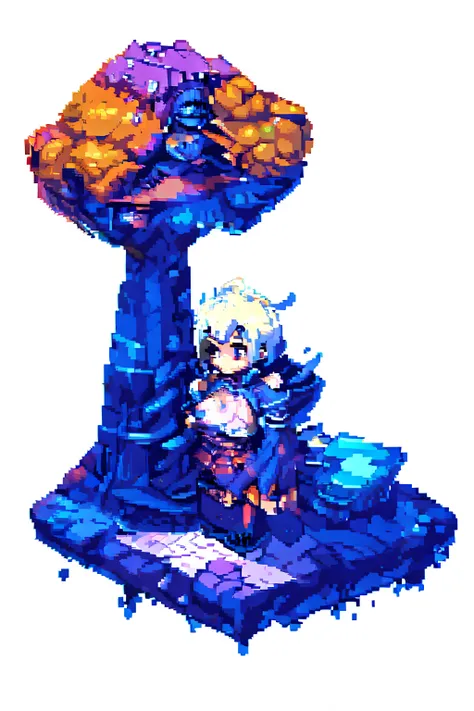 a young woman, blue short hair, sitting on a chair, working on laptop, cute atmosphere
cleavage, bare shoulders
best-quality, perfect anime illustration, masterpiece, highly detailed, high resolution, wide shot, high quality 
 <lora:pixel_5:1> (pixel, pixel art, isometry:1.2)
 <lora:lihui4JXK-b2-bf16-128-128-1-re1-ep3-768-DA-5015fix:0.5> (white background:1.5), [(white background:1.5),::5]