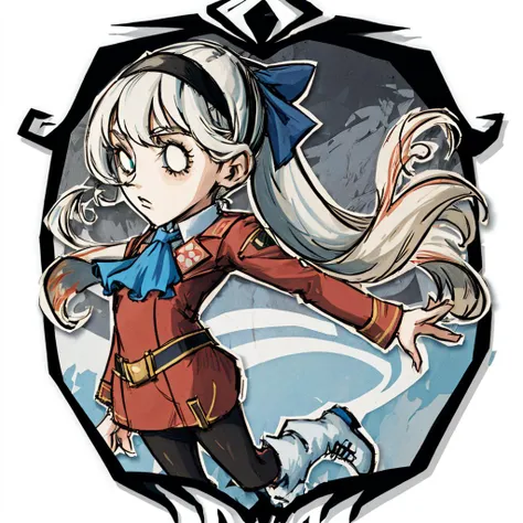 masterpiece, best quality,1girl, Elie MacDowell, hairband, hair ribbon, blue ascot, red coat, white dress, black pantyhose, white boots , office background, blank eyes, simple background, centered , <lora:DST_v1-08:1> , <lora:elie-nvwls-v1:0.8>