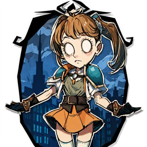 masterpiece, best quality, Estelle, shoulder armor, short jacket, belt, orange skirt, white thighhighs , city background, blank eyes, simple background, centered , <lora:DST_v1-08:1> , <lora:estellebright-nvwls-v1:1>