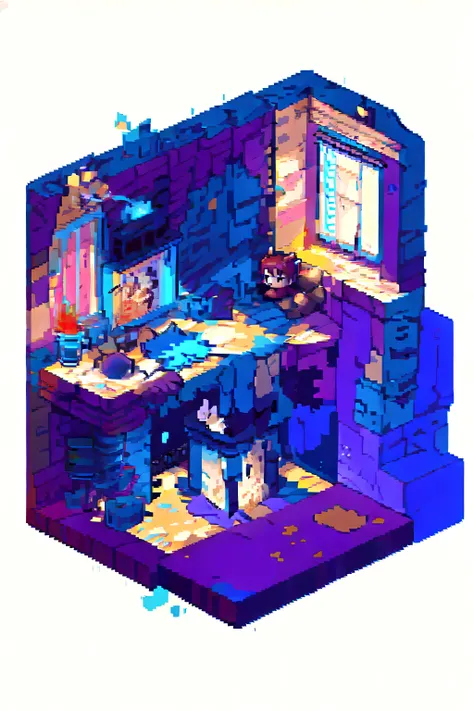 a young woman, blue short hair, sitting on a chair, working on laptop, cute atmosphere
cleavage, bare shoulders
best-quality, perfect anime illustration, masterpiece, highly detailed, high resolution, wide shot, high quality 
 <lora:pixel_5:1> (pixel, pixel art, isometry:1.2)
 <lora:gameV5_B8DA:0.5> [(white background:1.5), ::2]1girl, solo