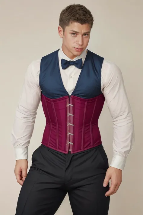 digital illustration <lora:tommy_hansen-06:1> thansen, Victoria-era background, wearing corset vest, trousers, <lora:Clothing - Male Corset Vest:0.6> c0rset,