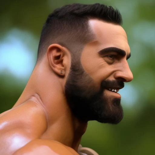 male focus, front view, ((whole body)), muscular:1.4, bodybuilder, large pectorals:1.2, big nipples, heroic, realistic face, realistic eyes, (detailed facial features), (hairy) ((wearing a thong with a large bulge)), highly detailed, volumetric light, dramatic pose, smiling, looking at viewer, nature setting, by GenerIButtNaked <lora:ticktockLora-10:0.5>