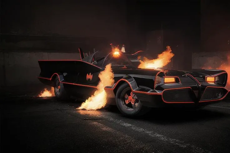 analog gloomy photo of a Batmobile, <lora:b4tm0b1l366:0.8>, racing down a highway at night, outrun, synthwave, retrowave, ((cyberpunk)), explosions in the background, tracer gunfire, High Detail, Sharp focus, ((photorealism)), realistic, best quality, 8k, award winning, dramatic lighting, epic, cinematic, masterpiece, dutch angle, ambient fog:1.3, flame in the exhaust,