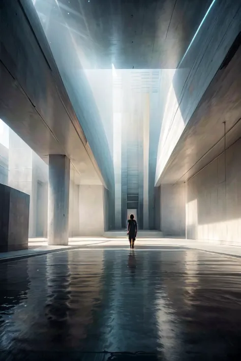 (masterpiece, top quality, best quality, official art, beautiful and aesthetic:1.2), (8k, best quality, masterpiece:1.2, ), photo_scale, solo, standing, 1girl, scenery, reflection, silhouette, <lora:CGphotobuilding asw:1>