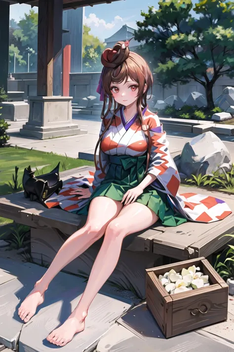 (masterpiece), (best quality), (ultra-detailed), yugiri, 1girl, <lora:Yugiri:0.9>, sitting, japanese garden, yokozuwari
