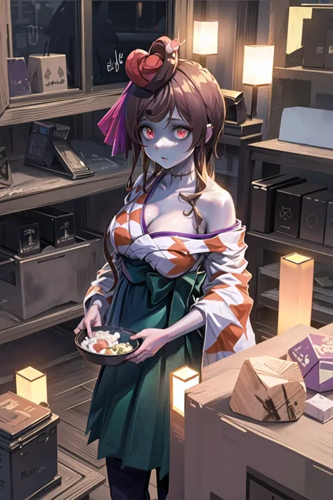 (masterpiece), (best quality), (ultra-detailed), yugiri zombie, blue skin, zombie, 1girl, <lora:Yugiri:1>, graveyard, cowboy shot, night