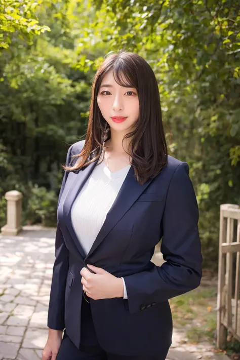 1girl, monamitakarada_v2_jav,  large breasts, black eyeshadow, bangs, brown hair, long hair, brown eyes, heavy makeup, red lipstick, <lora:JAV_monami_takarada_v2-000006:1>,
"business suit", standing, outdoors, view from behind, cowboy shot,
dynamite lighting, 
(ulzzang-6500:0.0), (ultimate quality, masterpiece, highres:1.0), (photorealistic, realistic:1.9),  nice hands, <lora:GoodHands-vanilla:1>