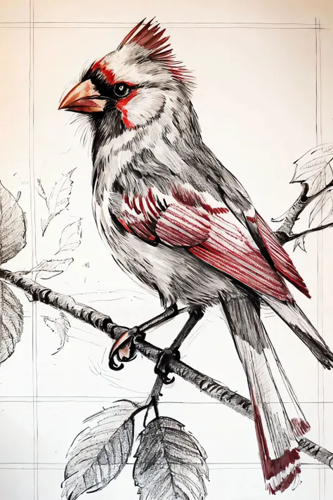 a pencil sketch of a northern cardinal bird, <lora:PencilSketch:1> pencilsketch,