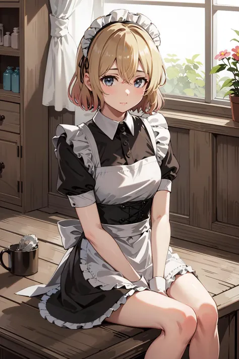((((masterpiece, Highest quality, High resolution)))), Extremely detailed 8K, Beautiful girl with a voluptuous body, (Ultra HD, Super detailed, Very detailed, Very realistic, Ultra-realistic, Photo Real), (One girl:1.5), (Realistic white hair), (Short Wavy Hair, hair ornaments, Earrings), (Dynamic pose), To the camera, View your viewers, (blush, Embarrassing, smile), (Purple eyes, Sharp eyes), (Firm :1.2), (Beautifully detailed face, Beautiful attention to detail), ((Maid clothes, Maid Apron, Cat Ear Headband)), (detailed pussy),nd up), Sweat, shine, (Sunbeam, sunlight), ((Cowboy Shot)), coffee shop, ((Highest quality、High resolution))、Portraiture、Perfect body、Beautiful and bountiful breasts、Sexucited ex、((throw、maid shows pussy))、Love Juice、I'm inviyou to have sex