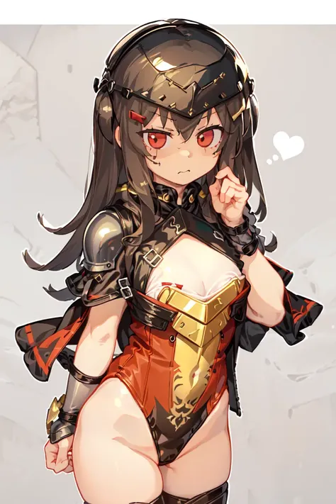 (1girl:1.1), (solo:1.1), (armor), (leotard:1.5), (), gold trim, ornate, feather hair ornament,  helmet, leather, red cape, red hood, pauldrons, greaves, (breastplate:1.5), (knight), fantasy, UMP9, <lora:ump9GirlsFrontline_v10:0.8>, wide , smug, <lora:fumosForStable_fumosForSD14:0.8>,  <lora:antifreez3v2-000001:1>