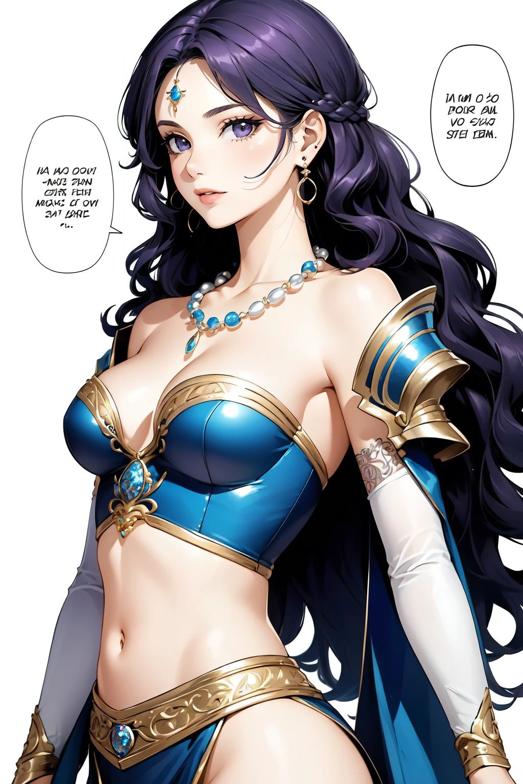 (masterpiece, best quality), intricate details,
1girl, <lora:leila-ff-richy-v1:0.8> leila, wavy hair, midriff, navel,necklace, earrings, jewelry, single shoulder pad, purple hair,
<lora:1655868092718746668:0.8> speech bubble, comic panels,