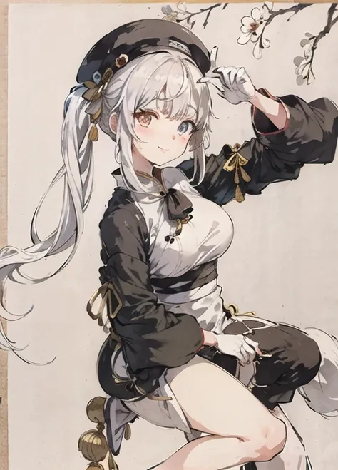 shukezouma,<lora:KaguraMeaLora_kagurameaV10:0.6>,heterochromia, (no hat:1.5) (heterochromia:1.2),negative space ,portrait of a woman standing ,(white hair),(solo),willow branches, (masterpiece, best quality:1.2), traditional chinese ink painting, <lora:Moxin_Shukezouma11:0.7>, modelshoot style, peaceful, (smile), looking at viewer, wearing long hanfu, hanfu, song, willow tree in background, <lora:Moxin_10:0.2>