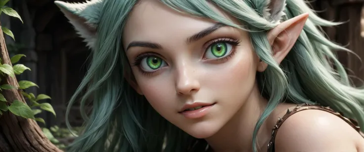 Well-proportioned figure and has Curvy and Shapely hips , light blue eyes a wood elf with (unnatural skin color:1.5) , ( green colored skin:1.5), , elf ears , (( iridescent green wolf eyes, )) ,
(Zoomed in, close shot, focus on upper body:1.3) , ((looking to viewer)), intricate face, perfect face, perfecteyes eyes, perfect eyes, perfect hands, perfect feets, perfect teeth, <lora:add-detail-xl:0.75> ,
at the border of a a fantasy village in the style of mystical digital painting , rossdraws global illumination sharp focus and high contrast , , smooth Luis Royo ,
anime, octane render,