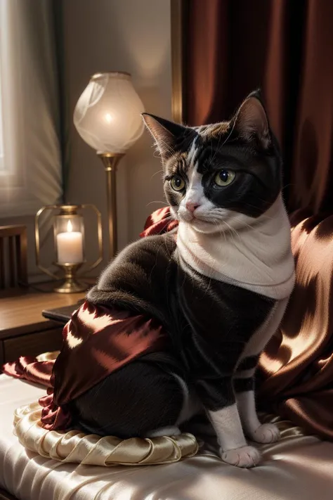 <lora:SilkWorld:1> (SilkWorld:1.3) (cat:1.3) on bed