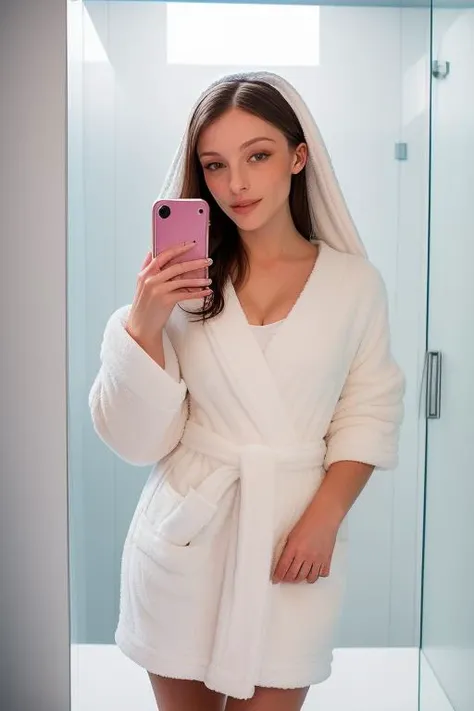 DEN_dainty_wilder,
(taking a selfie in the bathroom mirror wearing a towel dressing gown, selfie:1.2),
bokeh, f1.4, 40mm, photorealistic, raw, 8k, textured skin, skin pores, intricate details <lora:epi_noiseoffset2:1>, epiCRealism <lora:ClothingAdjuster3:-1.2>