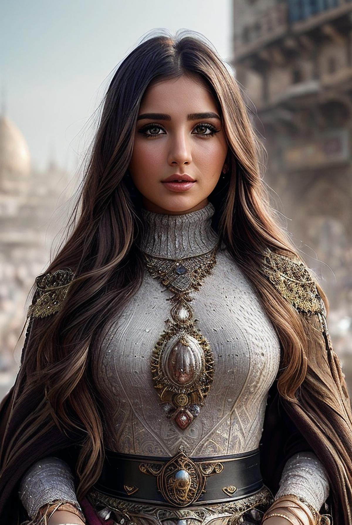 A close up of a woman in a dress with a sword - SeaArt AI