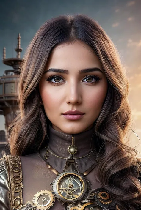 beautiful woman (EPM410m4r:.99), perfect hair, jewellery, ((portrait)), (closeup:1.3), ((from the waist up)), ((( Steampunk city perspective featuring clockwork automatons as citizens :1.2 ))), natural skin texture, (( turtleneck :1.2)), 24mm, 4k textures, soft cinematic light, adobe lightroom, photolab, hdr, intricate, elegant, highly detailed, sharp focus, ((((cinematic look)))), soothing tones, insane details, intricate details, hyperdetailed, low contrast, soft cinematic light, exposure blend, hdr, faded, now, ("I've got a bad feeling about this.":1.1)
