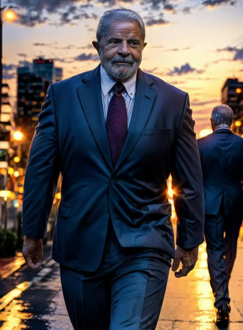 1man,masterpiece,best quality,dusk,cityscape,bodybuilder huge muscles male  lula middle aged man ,walking,wearing a suit,depth of field,
<lora:add_detailLora:1>