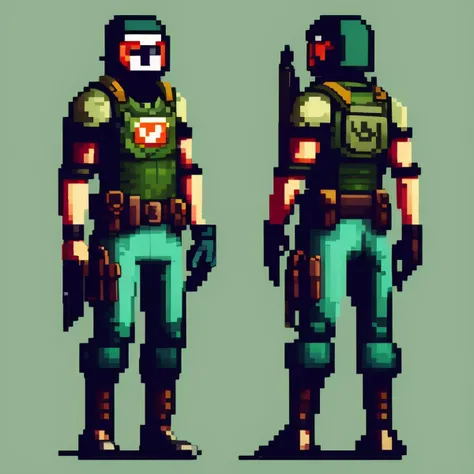 pixelart video game character, A vigilante with a secret identity, a high-tech arsenal, and a mission to rid the city of crime.