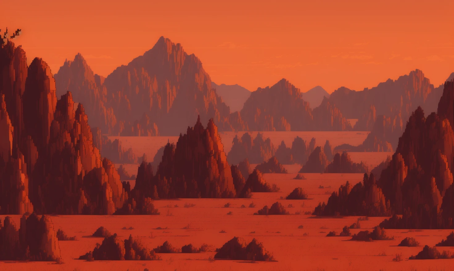 pixelart Produce an image of a vast and arid desert wasteland, with towering sand dunes, burning heat, and the feeling of being alone. Show the struggle for survival, the isolation, and the beauty of a challenging environment.