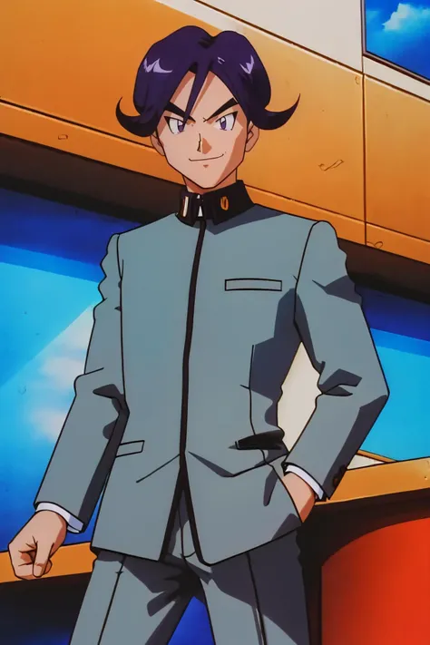 <lora:NaoyaV3:1> Naoya, school uniform, grey pants, purple eyes
masterpiece, best quality, absurdres, <lora:pokemonanime-10:1> pokemonstyle, looking at viewer, smile