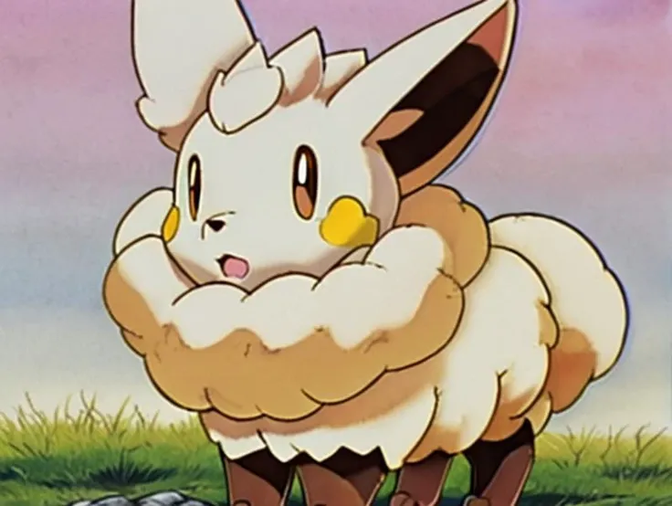 feral,(,,,<lora:Cremis_Palworld_v2.0_:1>,,,,palcremis),anime,cute,full body,white fur,brown_ paws,<lora:pokemonanimeV2:1>,pokemonstyle,