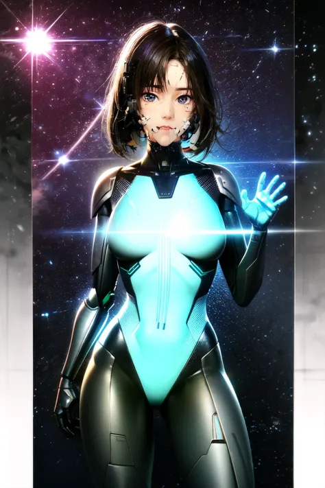best quality, masterpiece, realistic, photorealistic, <lora:CyberwareV1:0.6> cyberware, cyberpunk, android, cyborg, science fiction, glowing eyes, heterochromia, 1girl, solo, looking at viewer, detailed background, in space, sun, nebulas <lora:DarkIncursioStyle:1> night, \(dark environment\)
BREAK
cosmos, gas clouds, raytracing <lora:add_detail:1>