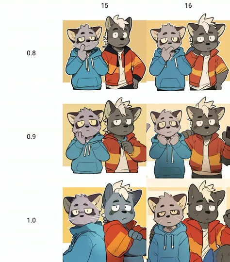 by milkytiger1145, by donkeyramen, by wfa, (hajime_tanaka,shun_imai),duo,simple background,smartphone,looking at viewer,blue hoodie,[red|yellow] jacket,<lora:tanaka_imai-000015:0.8>,