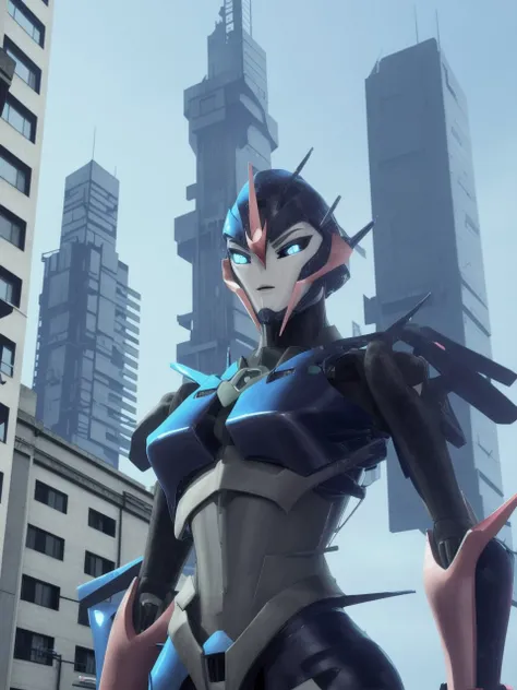 <lora:transformers prime arcee_v1.0c-000003:1> trprar, in a futuristic city