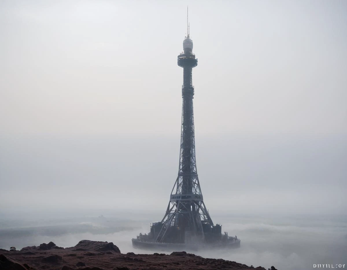 (score_9_up, cinematic still, dark, scifi, real life:1.3) source_real, realistic, an expansive view of a space-bound tower stretching from a planetary surface to a stationary platform, with the planet's curvature visible beneath., shipscene, bloom, dimly lit, rim lighting, sharp focus, blue eyes, (heavy fog, mist), <lora:spacemerge1:1>