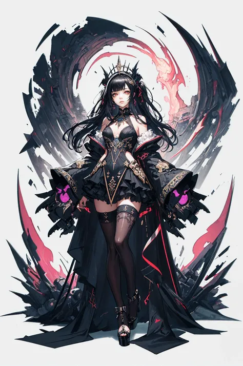 official art, unity 8k wallpaper, ultra detailed, beautiful and aesthetic, beautiful, masterpiece, best quality, (zentangle, mandala, tangle, entangle), Portrait Of Stunningly Beautiful Girl,  <lora:Gothpunk_V2:0.6>,Petite, Delicate Beautiful Attractive Face With Alluring Sharp Red Eyes, Sharp Eyebrows, Sadness Grieving, Closed Mouth, Small Breasts, Layered Medium Twintail Black Hair, Blush Eyeshadow, Thick Eyelashes, Rollable Fedora Hat, platform footwear,Black Frill Hem Shirt Dress, Thigh Highs, At Night, full body, white background, <lora:standingFullBodyWithBackgroundStyle_v10Offset:0.8>, moody lighting, glow, glowing, mysterious, mystical, magical, rim lighting, gorgeous, vibrant, psychedelic, colorful, intricate, elegant, sharp focus, highly detailed, digital painting, concept art, matte, masterpiece, Hyper detailed ultra sharp, vibrant aesthetic, bloodwave, colorful, psychedelic, ornate, intricate, digital painting, concept art, smooth, sharp focus, illustration, beautiful female,