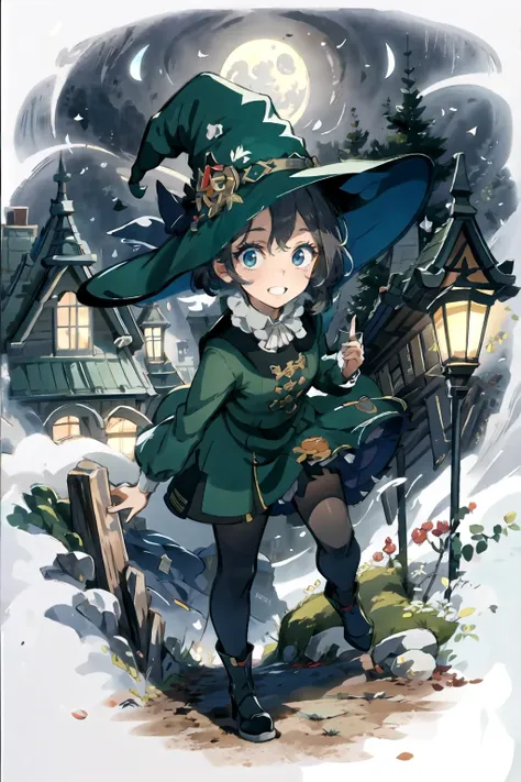 official art, ultra detailed, masterpiece, best quality, marlier, (1girl), (solo:1.4), beautiful, nice hands, perfect hands, (beautiful detailed eyes), solo, tachi-e, full body, white background, detailed background, BREAK detailed face, (sinister dark fantasy theme:1.1), crazy smile, constricted pupils, witch hat, (style-sylvamagic:0.8), (style-swirlmagic:0.8), BREAK highly detailed, mushroom themed, dark intricate clothing, natural, moss, mushroom garden in background, peaceful dark night, green magical lights, ethereal atmosphere, moonlight, eerie, mystical, dynamic pose, absurdres, highres, <lora:Marcelmarlier:1.2> <lora:Crazy_ExpressionsV2:0.8> <lora:tachi-e:1>