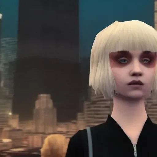 ps1, img, Daryll Hannah, girl, face, low_poly, flat textures, blonde bouffant hair, bladerunner, leotard, profile, city background, facepaint <lora:Hideous_PS1_Game:0.9>
