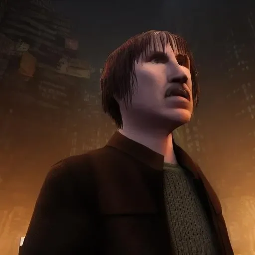 ps1, img, Brion James, face, low_poly, flat textures, brown hair, bladerunner, jacket, profile, city background, wide eyes, <lora:Hideous_PS1_Game:0.9>