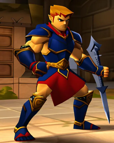 medium full shot. handsome young adult shirtless manly fighter man in a combat stance, spear and shield, dystopian style, best quality, psxstyle, color scheme black and red
