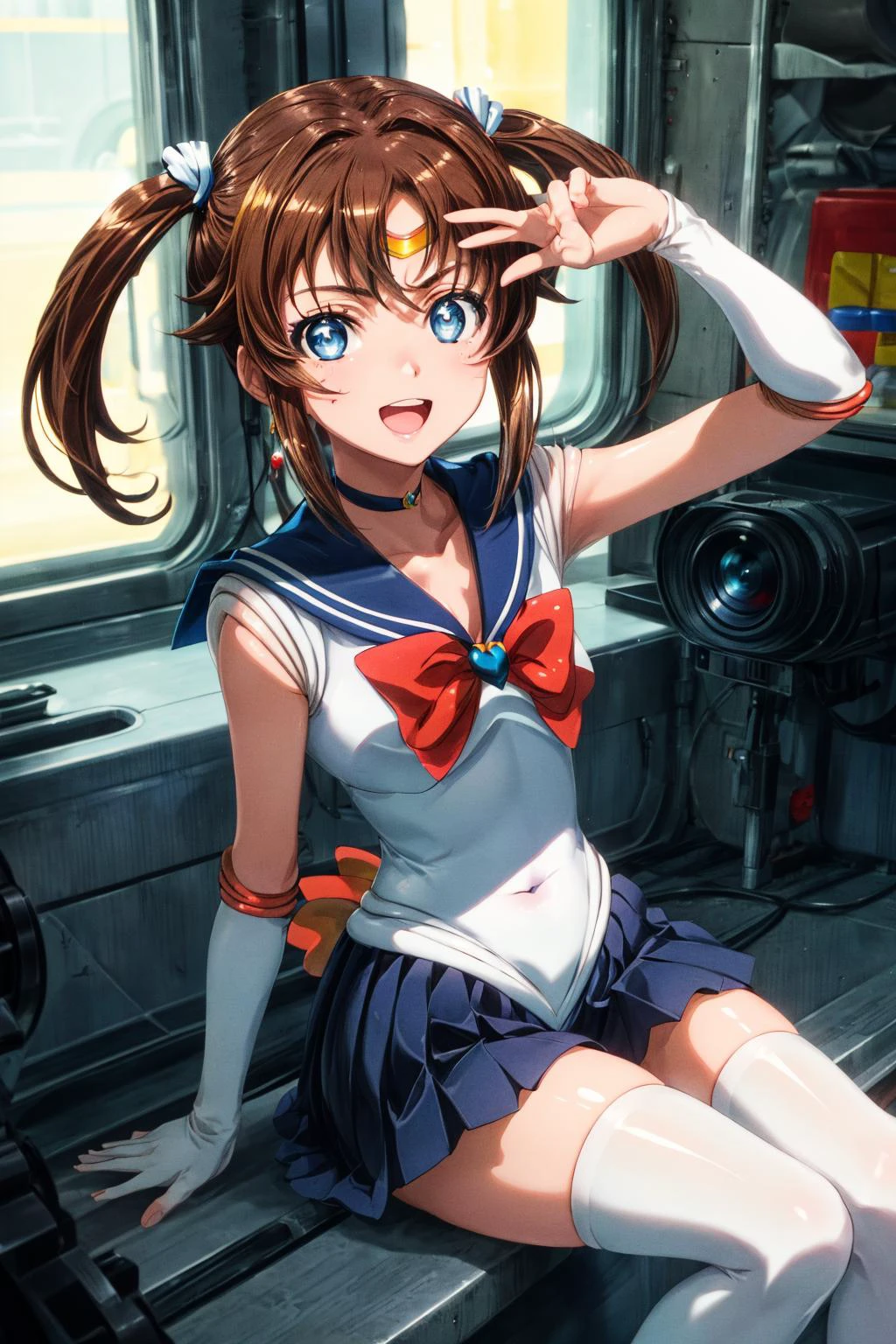 (masterpiece), best quality, (((ultra detailed, 8k quality))), expressive eyes, perfect face, perfect anatomy, perfect body, scene, <lora:scene_:0.7>, <lora:more_details:0.7>, <lora:beautiful_detailed_eyes:0.5>, <lora:give_it_a_name:0.7>, <lora:HighSchoolFleet_MisakiAkeno:0.9>, MisakiAkeno, 1girl, smile, open mouth, brown hair, blue eyes, short hair, twintails,
sitting, solo, swept bangs, thighhighs, street, <lora:Sailor Moon Outfit:0.8>, sailor moon outfit,