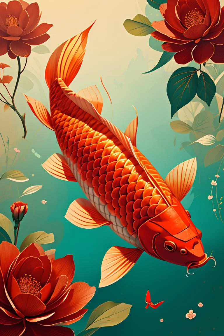 illustration,Chinese digital painting,vector,carp,clean background,flowers and red package,<lora:ãæ¥èloraãå¤å¤é¦é²¤ æ°å¹´æµ·æ¥_v1.0:0.5>,J_origami,<lora:J_origami:0.8>,